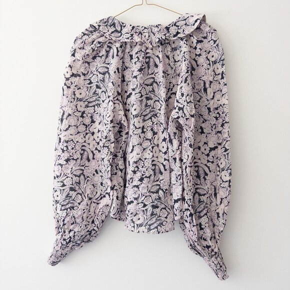 Anthropologie Button Front Peasant Blouse Floral Puff Sleeve V-Neck, XS - Picture 4 of 9